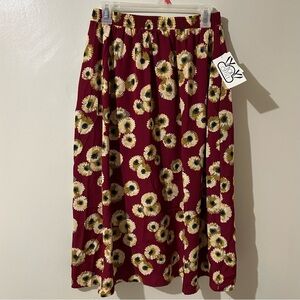 Box Office Women’s Skirt M Midi A-Line Elastic Waist Pockets Red Sunflower Beach
